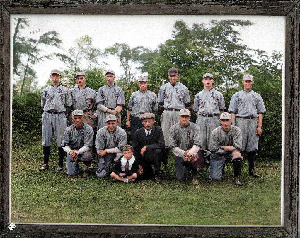 colorized photo baseball team in 1920s with myheritage